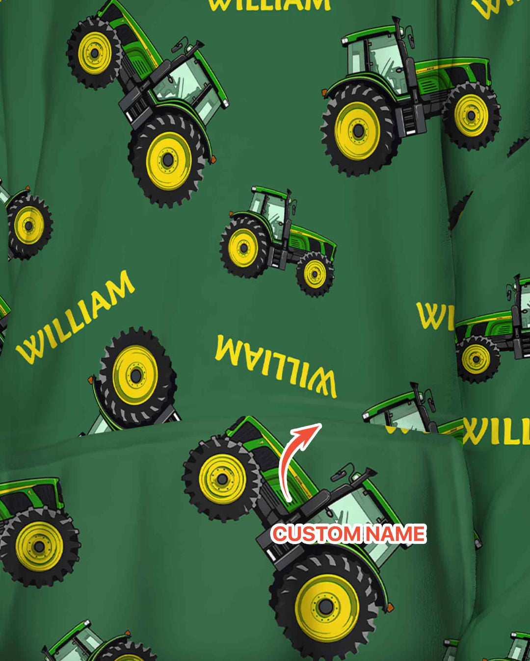 Custom Name Green Tractors Matching Daddy & Me Bamboo Blanket Hoodie