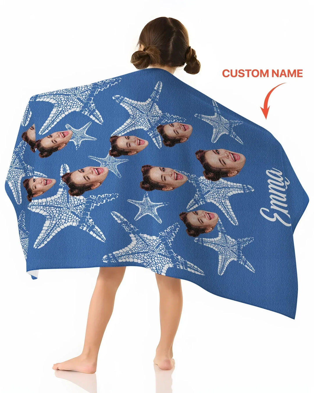 Custom Photo Starfish With Names Bamboo Beach Towel