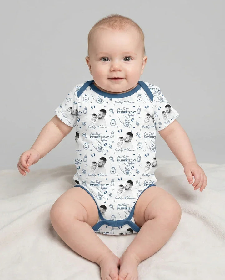 Custom Photo Our First Father's Day Together Bamboo Bodysuit