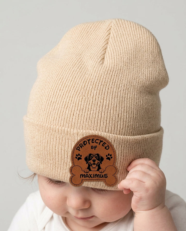 Personalized Protected By Leather Patch Beanie