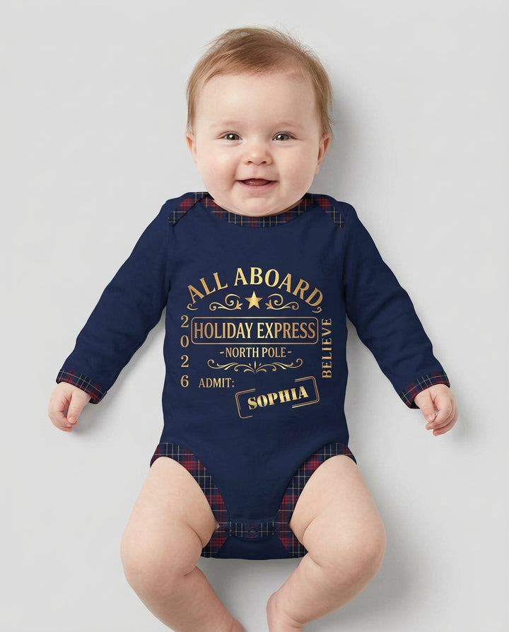 Custom Name North Pole Plaid Bamboo Bodysuit