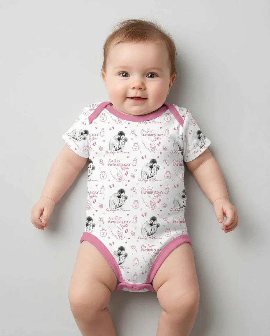 Custom Photo Our First Father's Day Together Bamboo Bodysuit