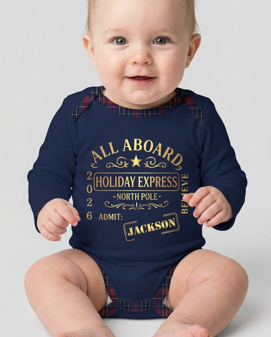Custom Name North Pole Plaid Bamboo Bodysuit