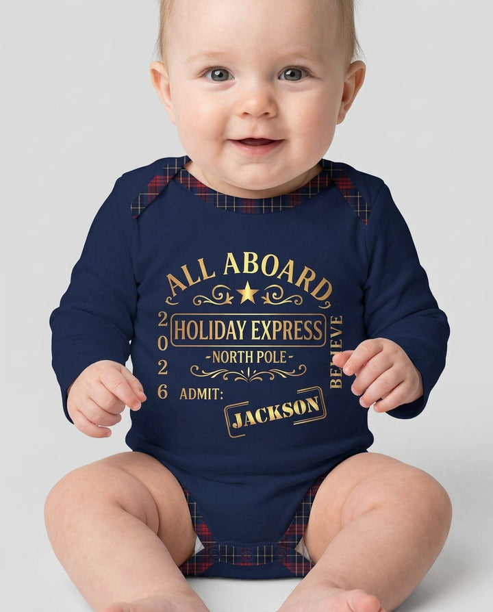 Custom Name North Pole Plaid Bamboo Bodysuit