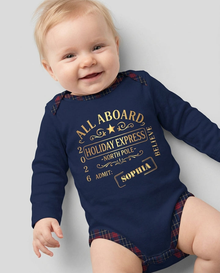Custom Name North Pole Plaid Bamboo Bodysuit