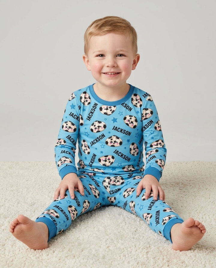 Personalized Sports Dumpling Custom Name Bamboo Two Piece Long Sleeve Pajama Set