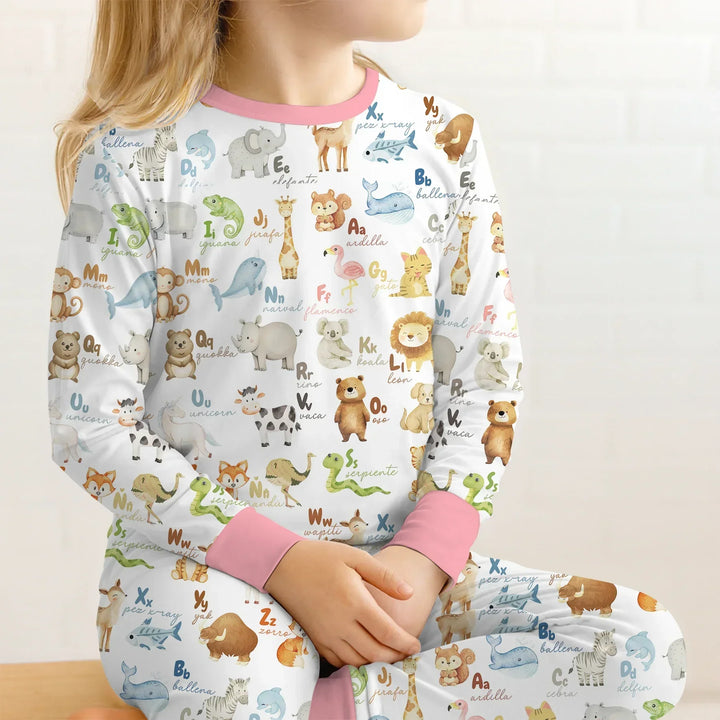 Spanish Alphabet Bamboo Two Piece Long Sleeve Pajama Set