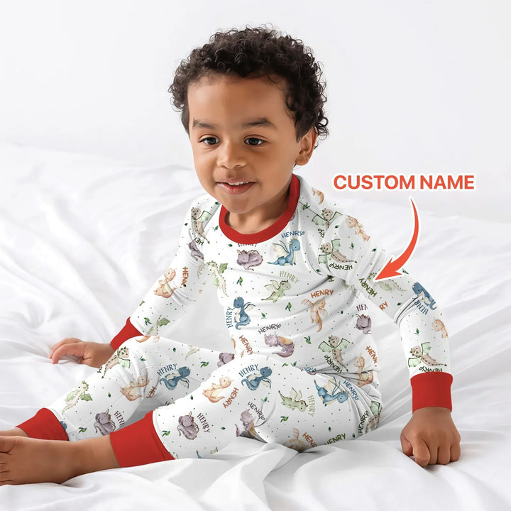 Sweet Baby Dragons Custom Name Bamboo Two Piece Long Sleeve Pajama Set