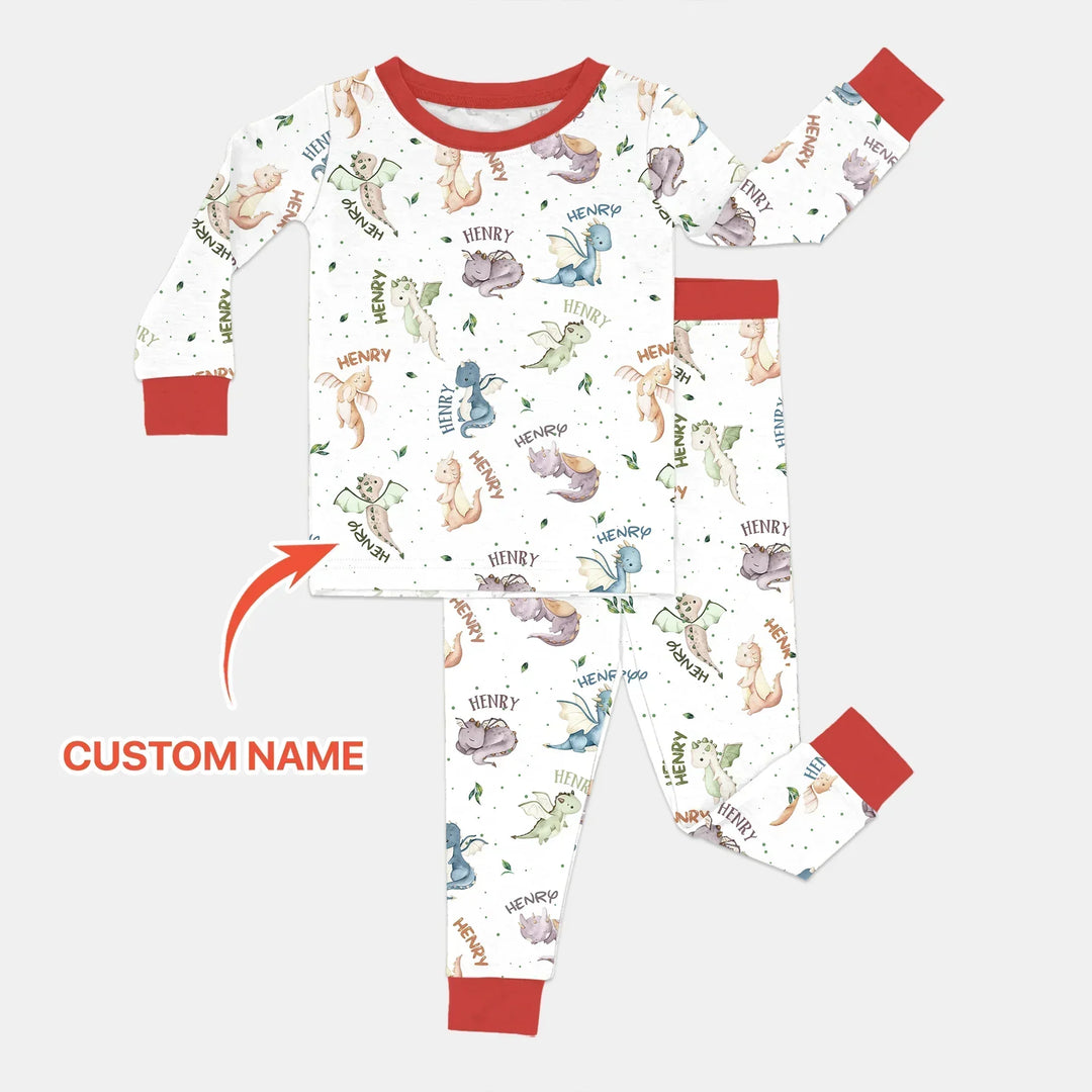 Sweet Baby Dragons Custom Name Bamboo Two Piece Long Sleeve Pajama Set