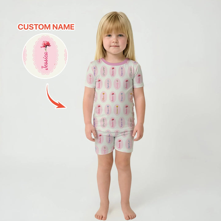 God Says I Am Birthmonth Flowers Custom Name Bamboo Two Piece Short Sleeve Shorts Pajama Set
