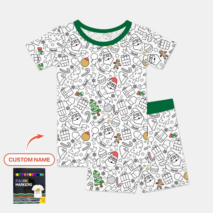Joyful Doodle Christmas Colorable Bamboo Two Piece Short Sleeve Shorts Pajama Set