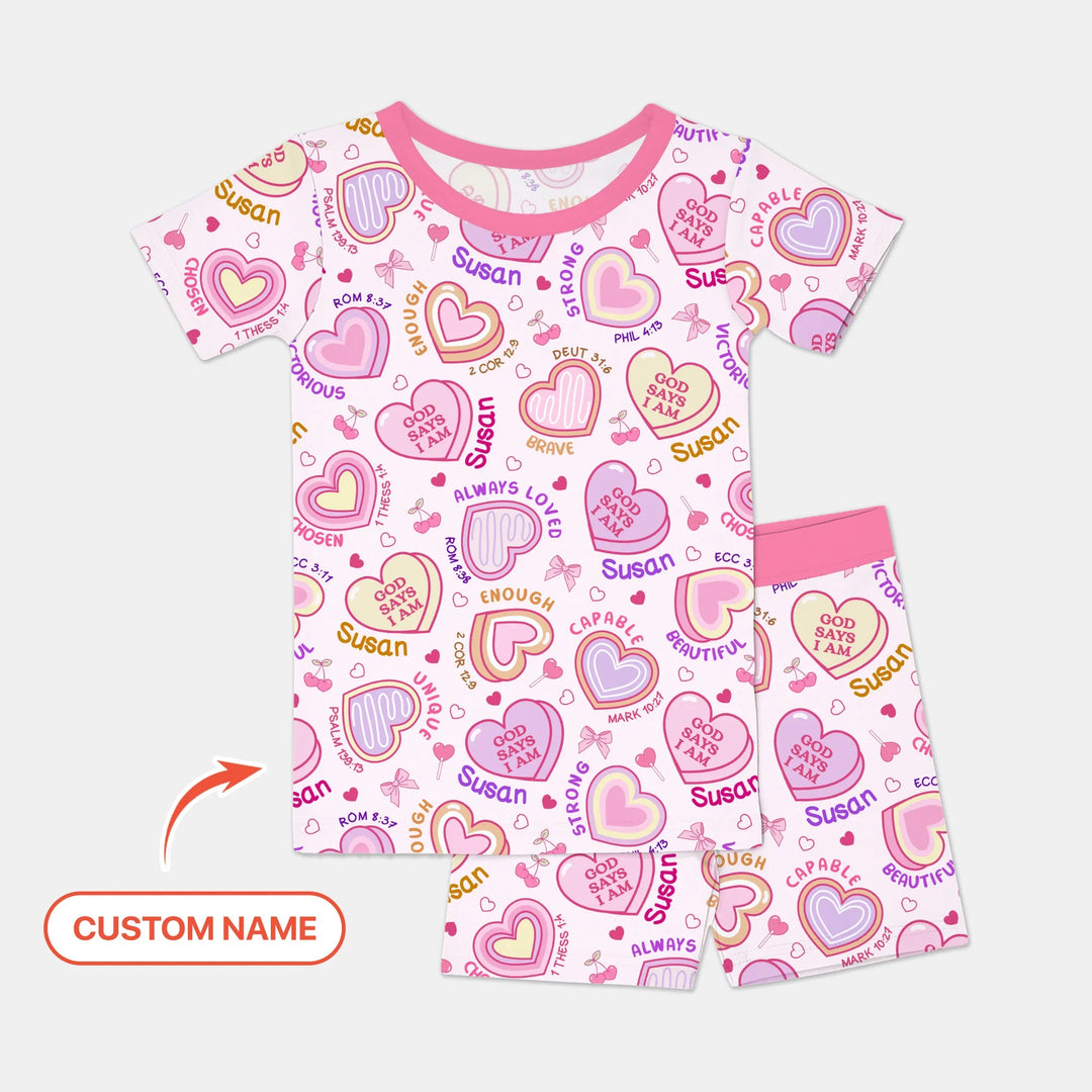 God Says I Am Sweet Heart Matching Mommy & Baby Bamboo Two Piece Short Sleeve Shorts Pajama Set