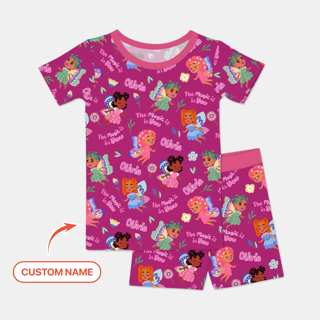 Custom Name Little Garden Fairy Bamboo Two Piece Short Sleeve Shorts Pajama Set