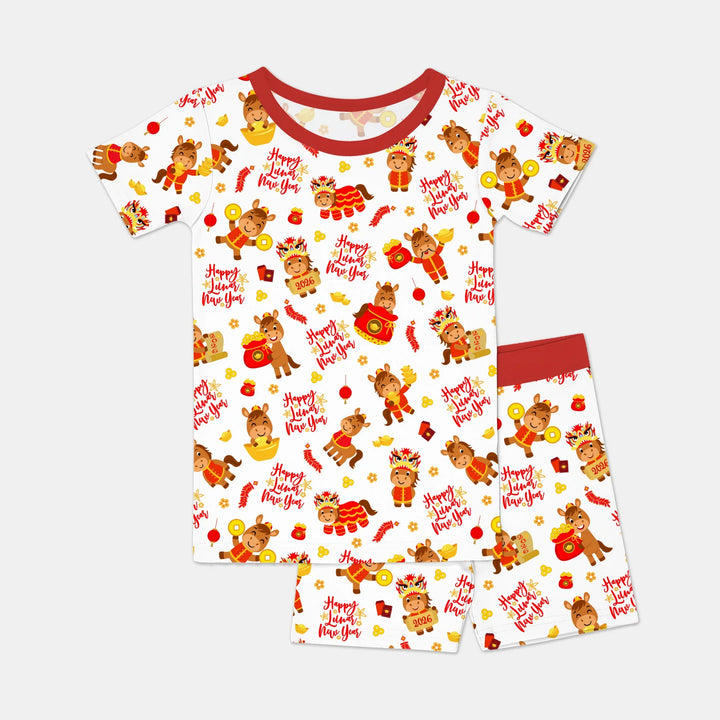 Year of the Horse Bamboo Two Piece Short Sleeve Shorts Pajama Set
