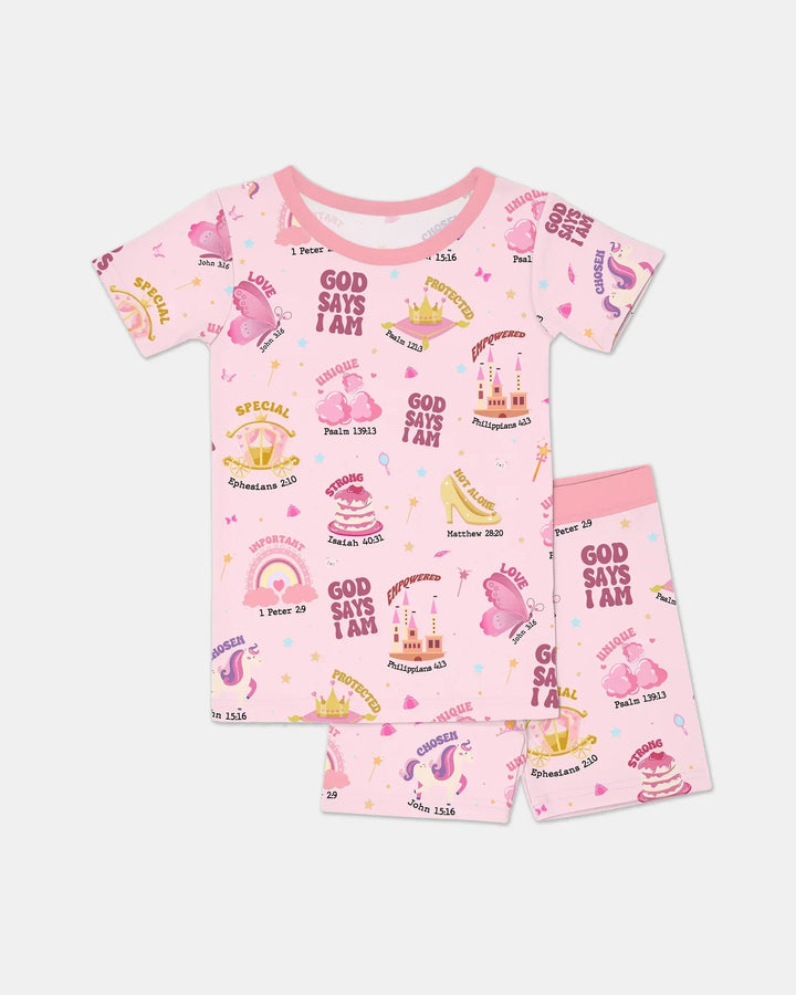 God Says I Am Girl Bamboo Two Piece Short Sleeve Shorts Pajama Set