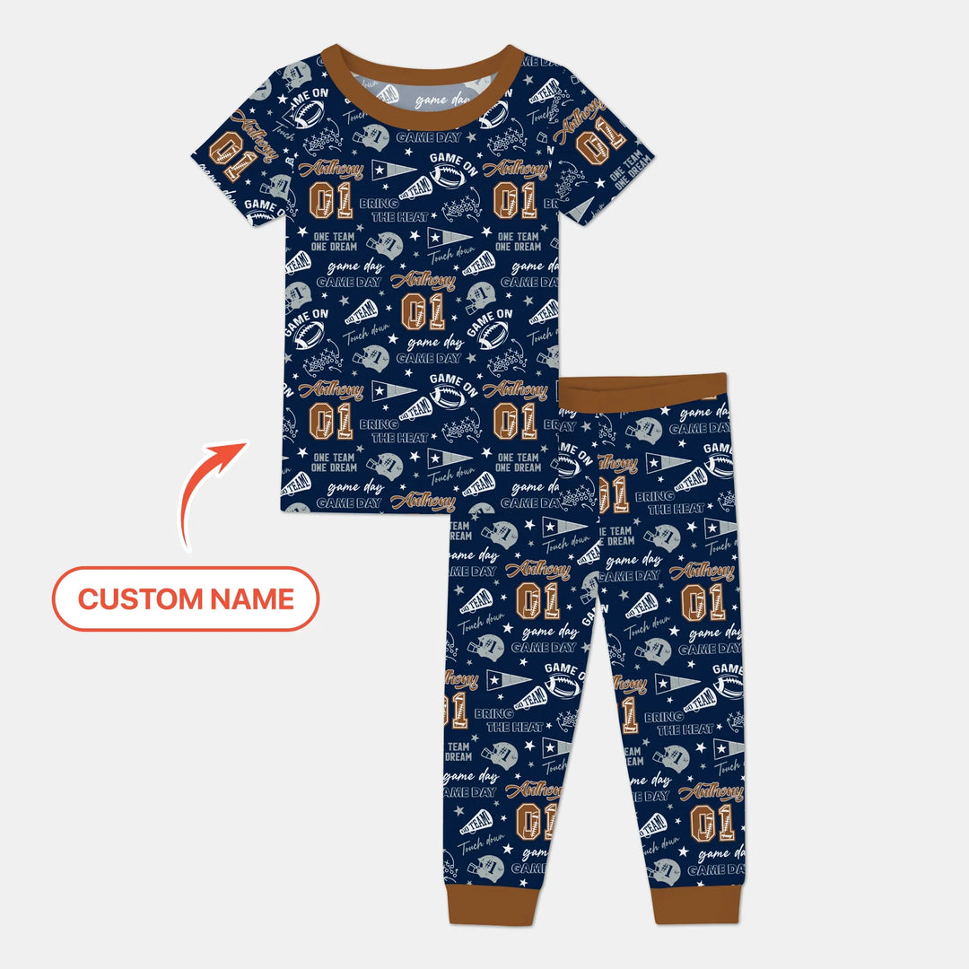Custom Name Football Game Day Bamboo Two Piece Short Sleeve Pajama Set