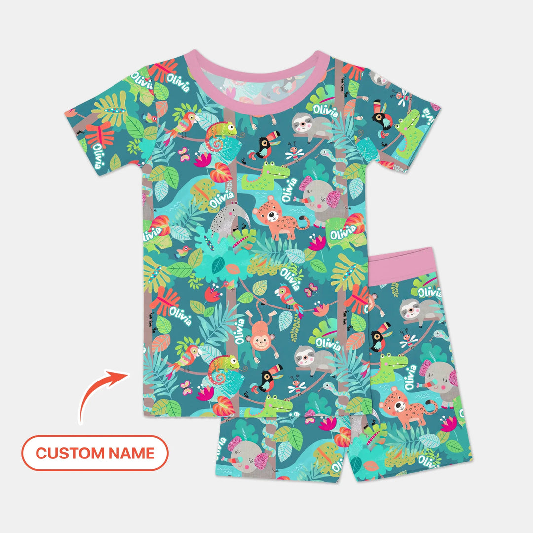 Jungle Buddy Adventure Bamboo Two Piece Short Sleeve Shorts Pajama Set