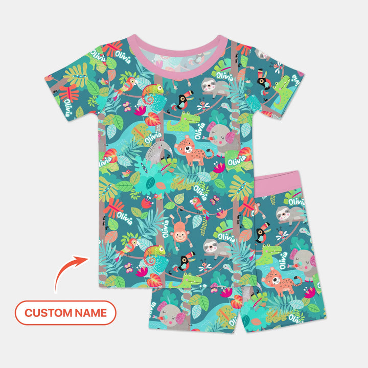 Jungle Buddy Adventure Bamboo Two Piece Short Sleeve Shorts Pajama Set