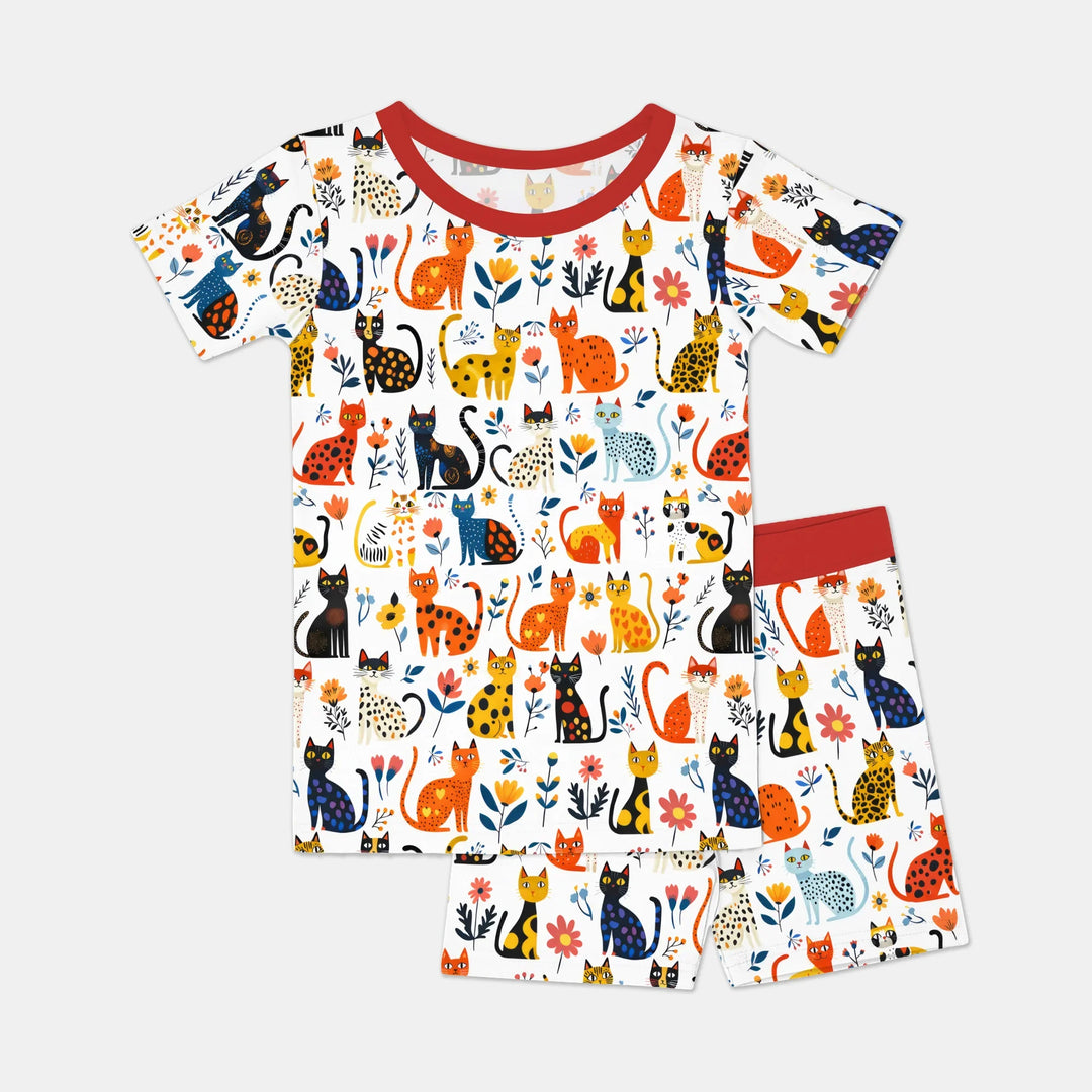Whimsy Woodland Cats Bamboo Two Piece Short Sleeve Shorts Pajama Set