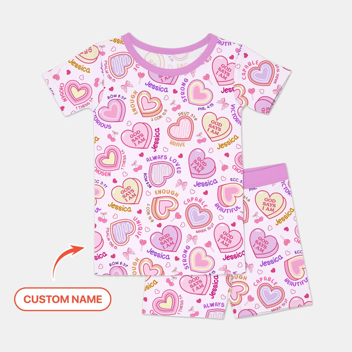 God Says I Am Sweet Heart Matching Mommy & Baby Bamboo Two Piece Short Sleeve Shorts Pajama Set