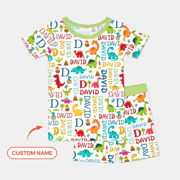 Personalized Fantasy Dinosaur Word Bamboo Two Piece Short Sleeve Shorts Pajama Set