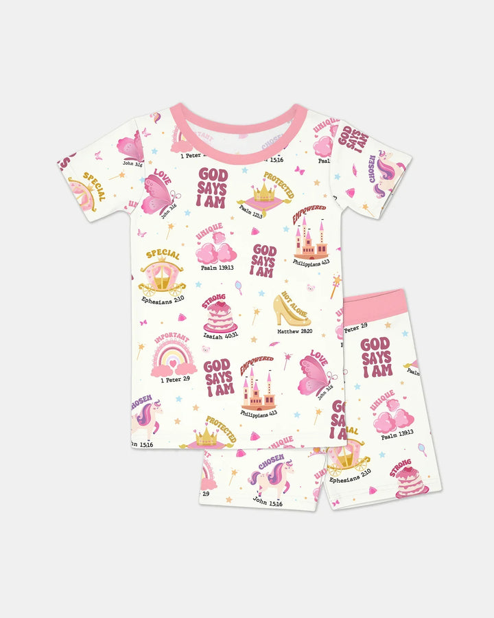 God Says I Am Girl Bamboo Two Piece Short Sleeve Shorts Pajama Set