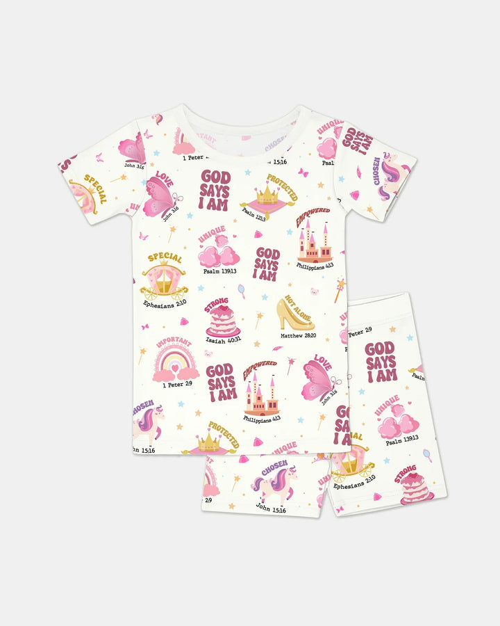 God Says I Am Girl Bamboo Two Piece Short Sleeve Shorts Pajama Set