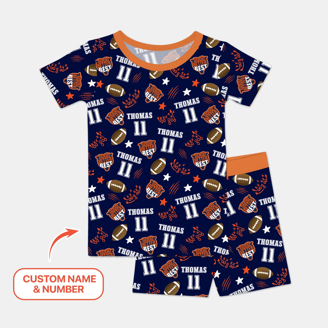 Custom Name Football Good Better Best Bamboo Two Piece Short Sleeve Shorts Pajama Set