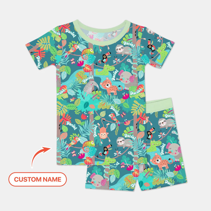 Jungle Buddy Adventure Bamboo Two Piece Short Sleeve Shorts Pajama Set