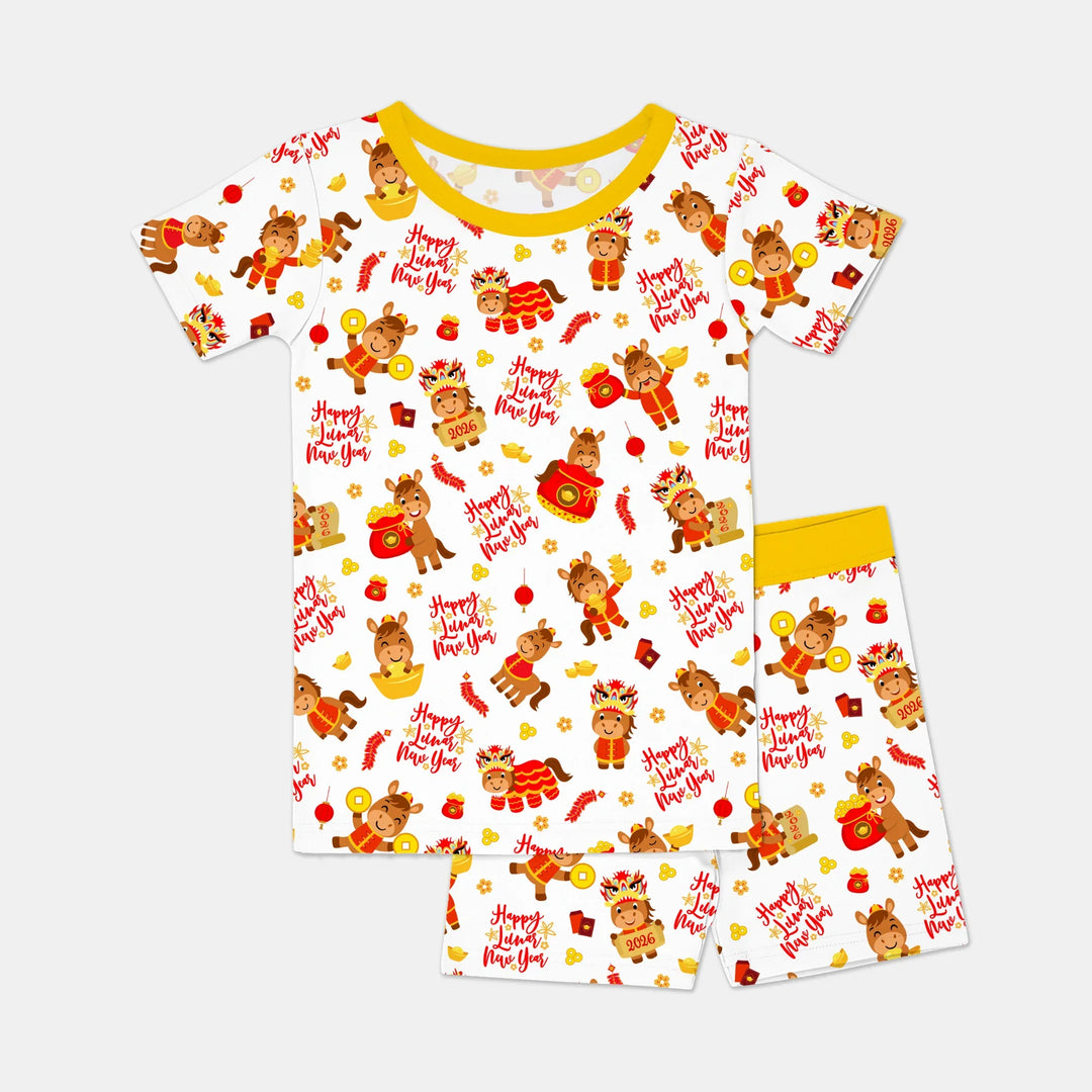 Year of the Horse Bamboo Two Piece Short Sleeve Shorts Pajama Set
