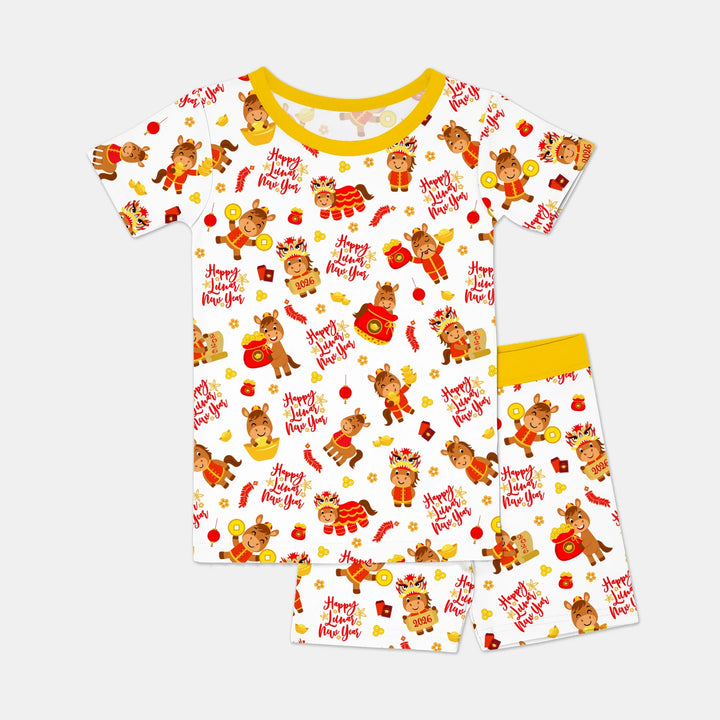 Year of the Horse Bamboo Two Piece Short Sleeve Shorts Pajama Set