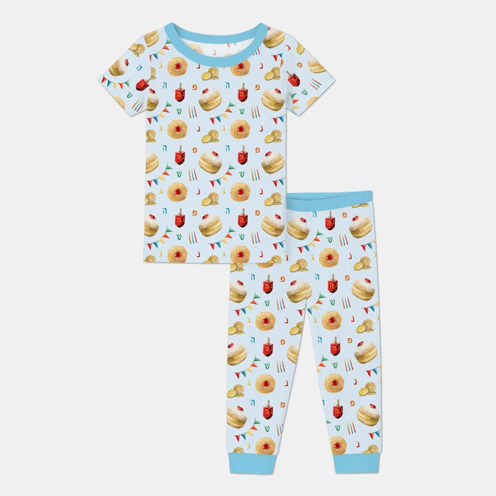 Hanukkah Donuts Two Piece Short Sleeve Pajama Set , Hanukkah Donuts Two Piece Short Sleeve Pajama Set - 12-18M / Blue