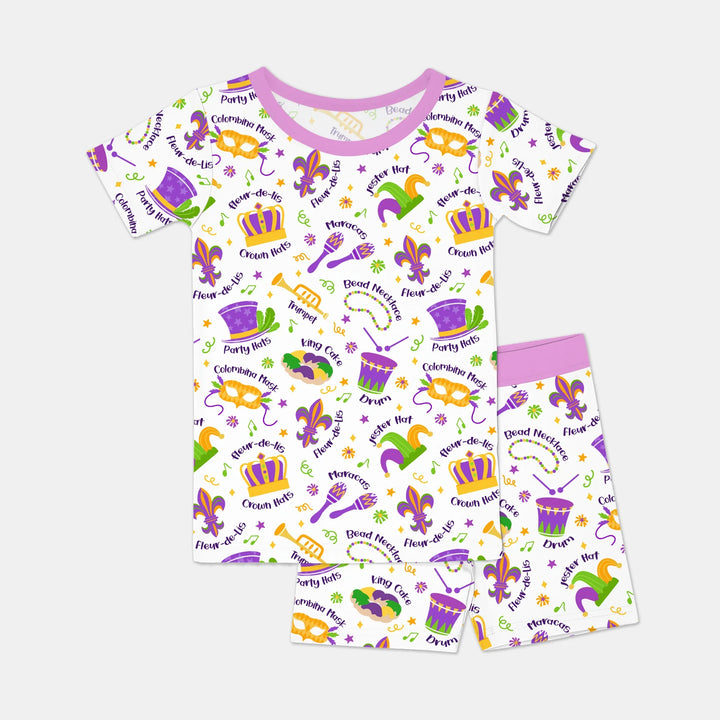 Mardi Gras Family Matching Bamboo Two Piece Short Sleeve Shorts Pajama Set