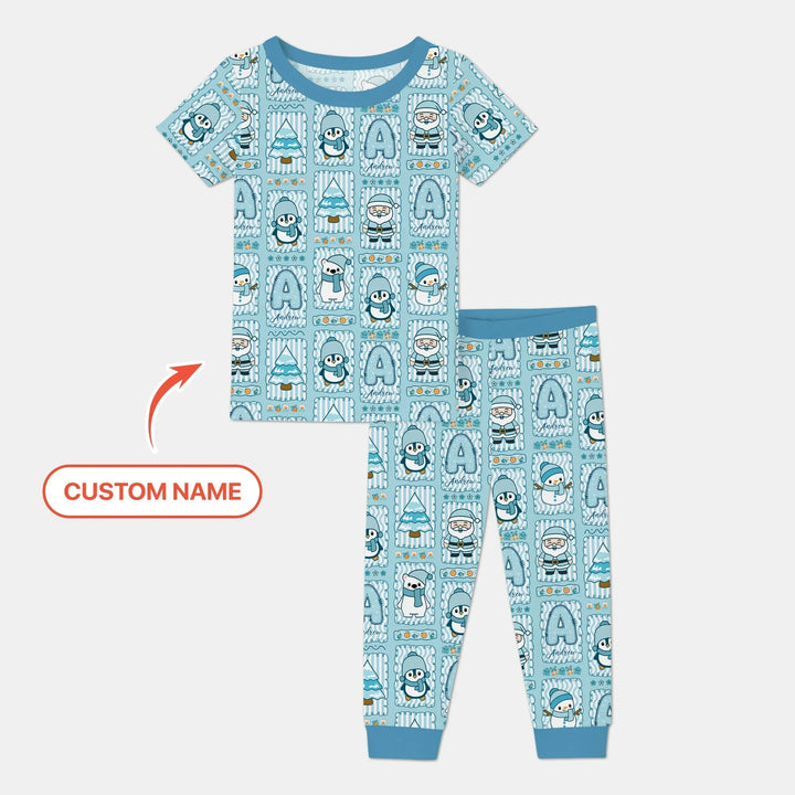 Custom Name Winter Wonderland Bamboo Two Piece Short Sleeve Pajama Set
