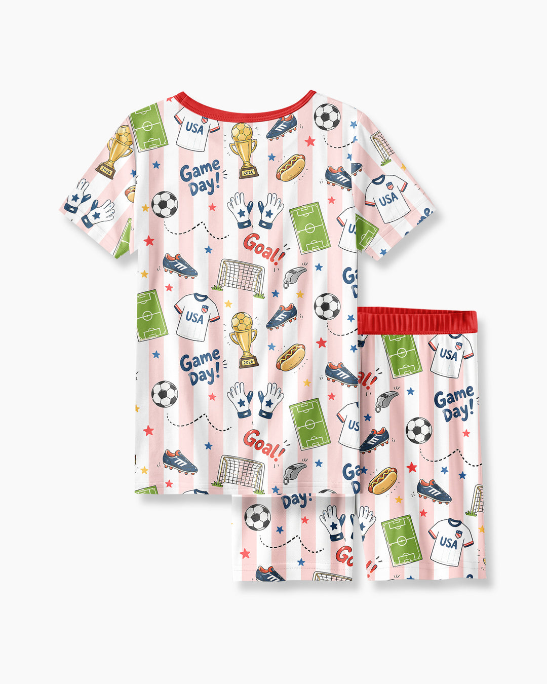 Striped Soccer Game Day Family Matching Bamboo Two Piece Short Sleeve Shorts Pajama Set