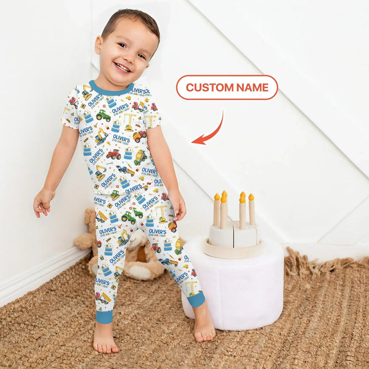 Custom Name Little Builder's Birthday Bamboo Two Piece Short Sleeve Pajama Set