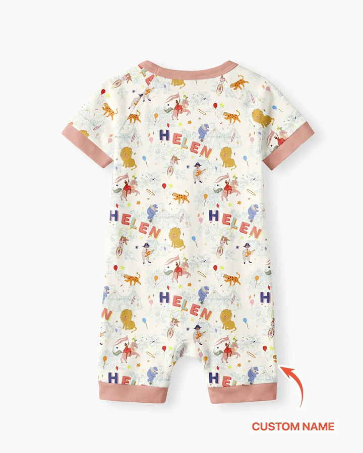 Custom Name Circus Toile Bamboo Shorty Zippy