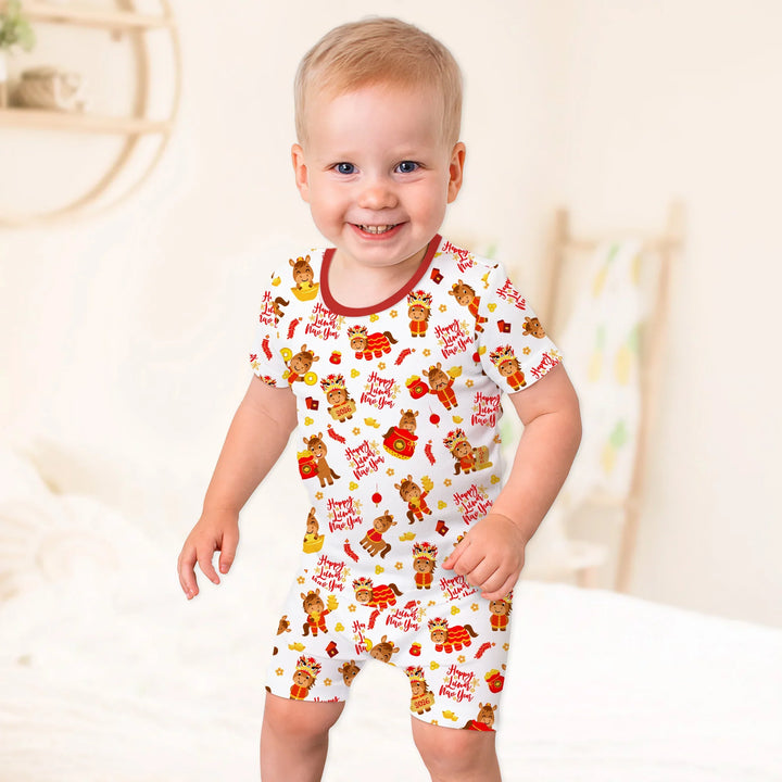 Year of the Horse Bamboo Two Piece Short Sleeve Shorts Pajama Set