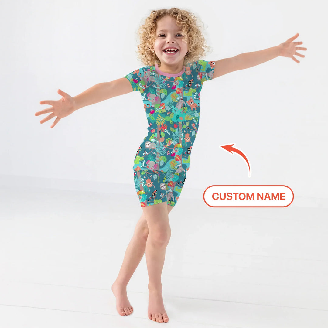 Jungle Buddy Adventure Bamboo Two Piece Short Sleeve Shorts Pajama Set