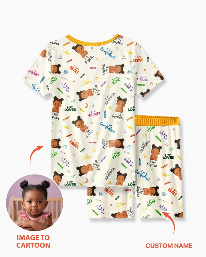 Kids Affirmations Custom  Bamboo Two Piece Short Sleeve Shorts Pajama Set