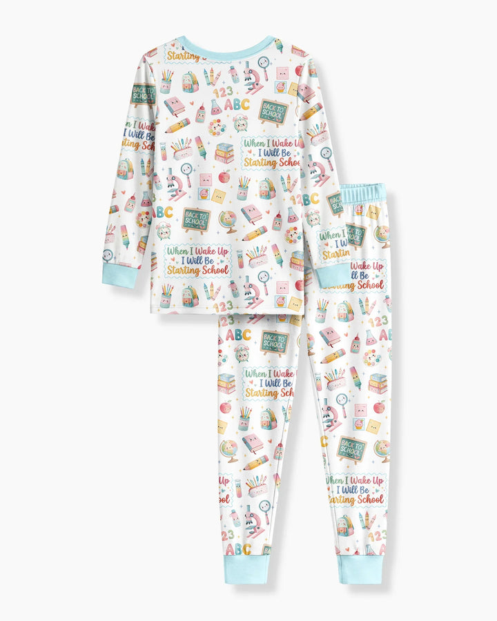 When I Wake Up I Will Be Starting School Bamboo Two Piece Long Sleeve Pajama Set
