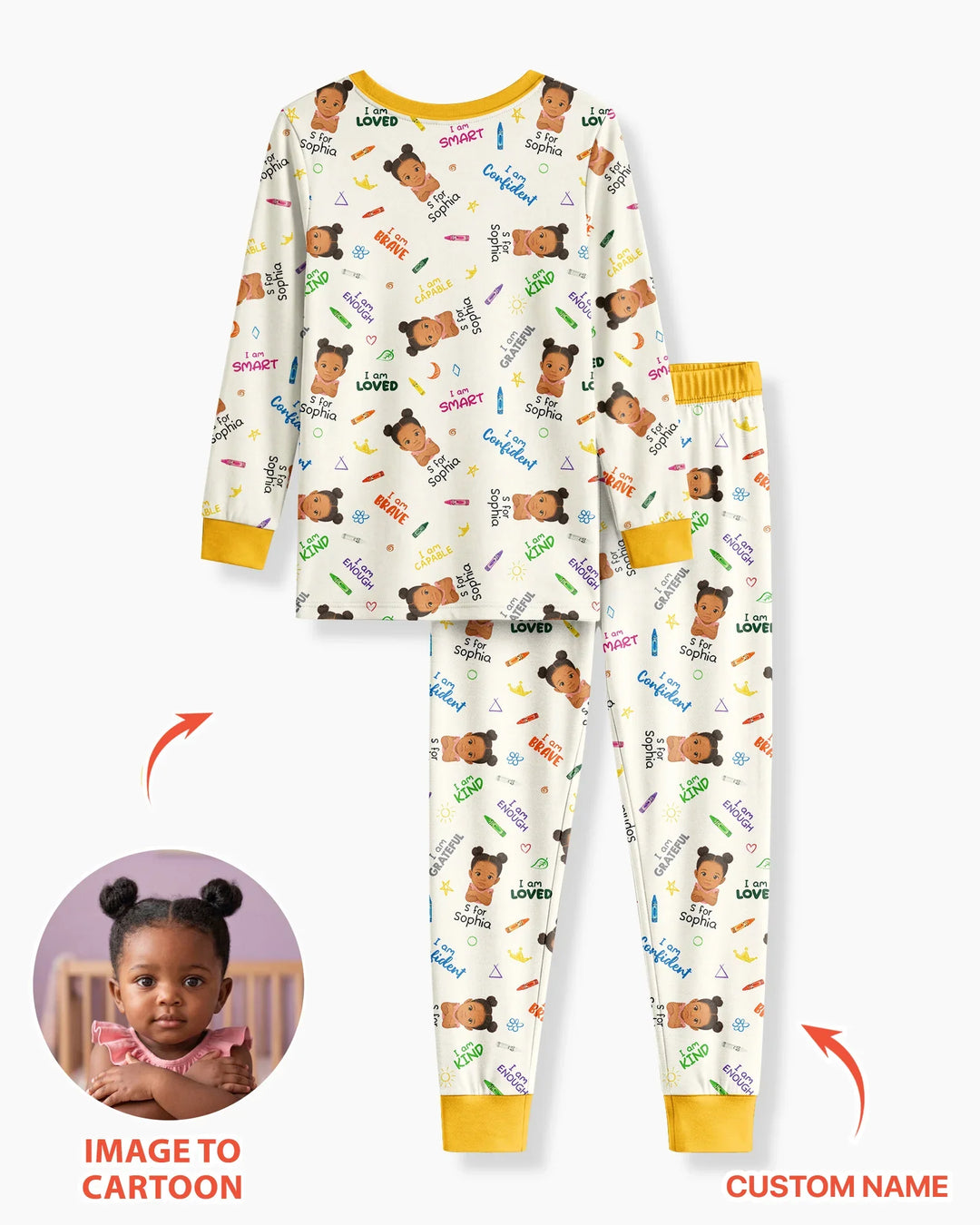 Kids Affirmations Custom  Bamboo Two Piece Long Sleeve Pajama Set