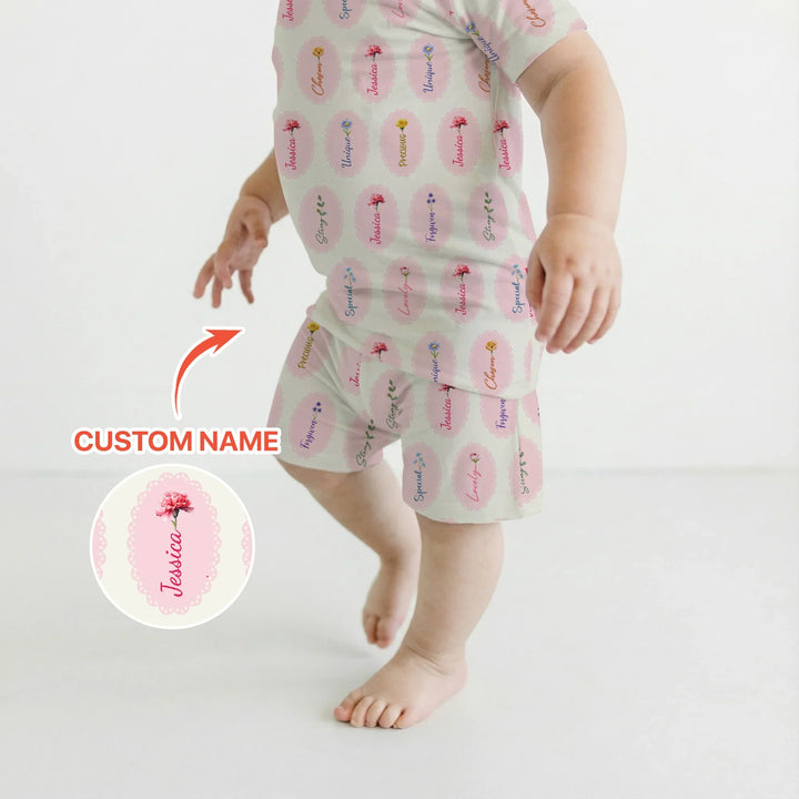 God Says I Am Birthmonth Flowers Custom Name Bamboo Two Piece Short Sleeve Shorts Pajama Set