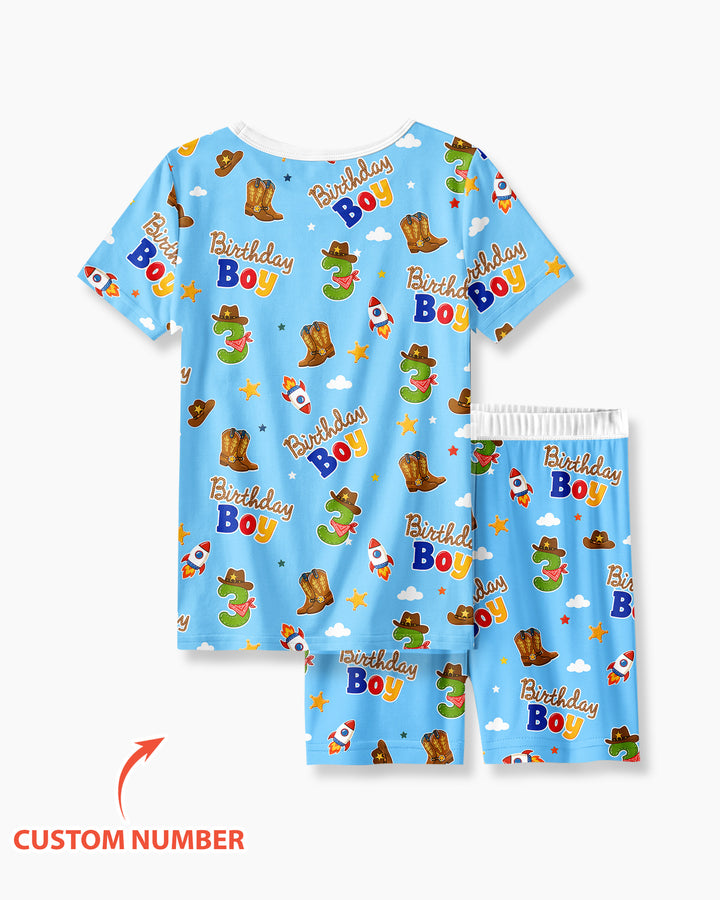 Custom Birthday Western Boy Bamboo Two Piece Short Sleeve Shorts Pajama Set