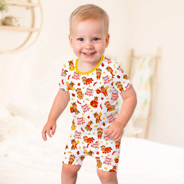 Year of the Horse Bamboo Two Piece Short Sleeve Shorts Pajama Set
