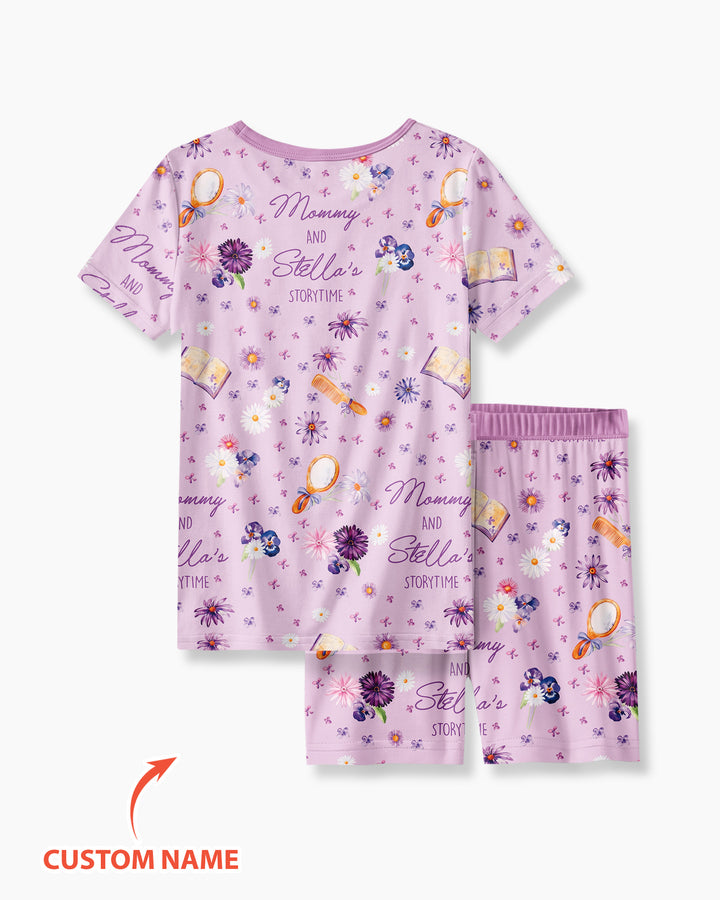 Mommy Daddy And Me Bedtime Story Family Matching Bamboo Two Piece Short Sleeve Shorts Pajama Set