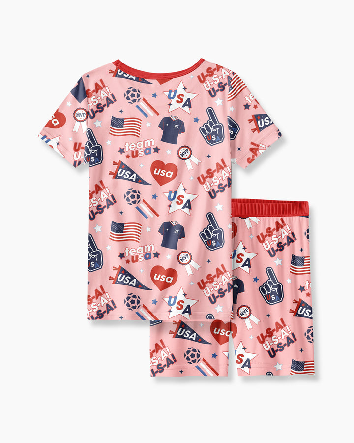 Soccer Party Team USA Bamboo Two Piece Short Sleeve Shorts Pajama Set
