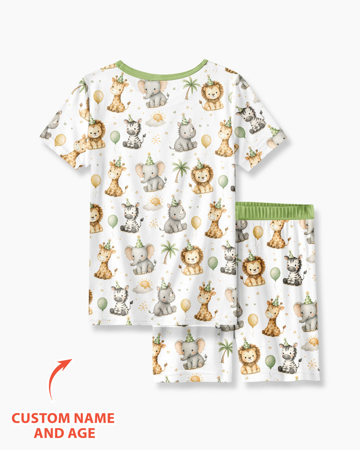 Custom Name Safari Animals When I Wake Up I Will Be Birthday Bamboo Two Piece Short Sleeve Shorts Pajama Set