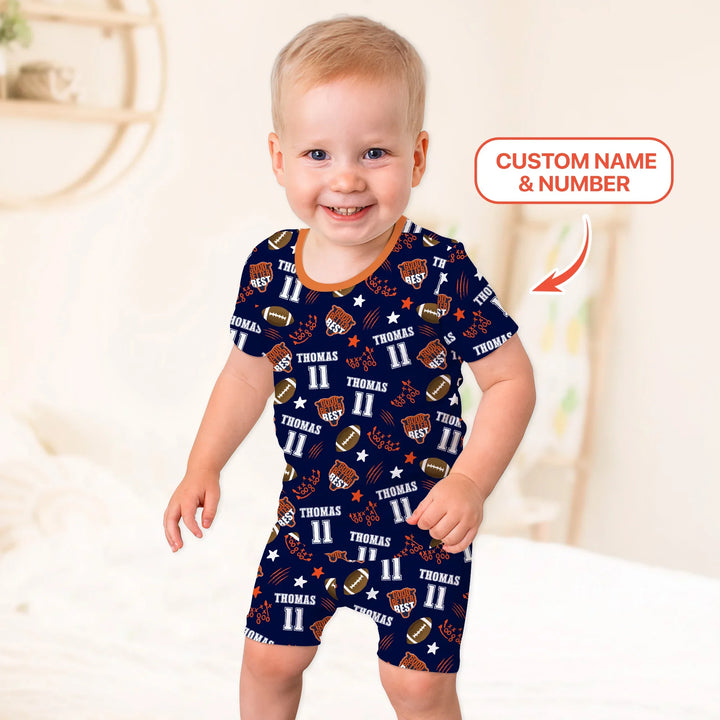 Custom Name Football Good Better Best Bamboo Two Piece Short Sleeve Shorts Pajama Set