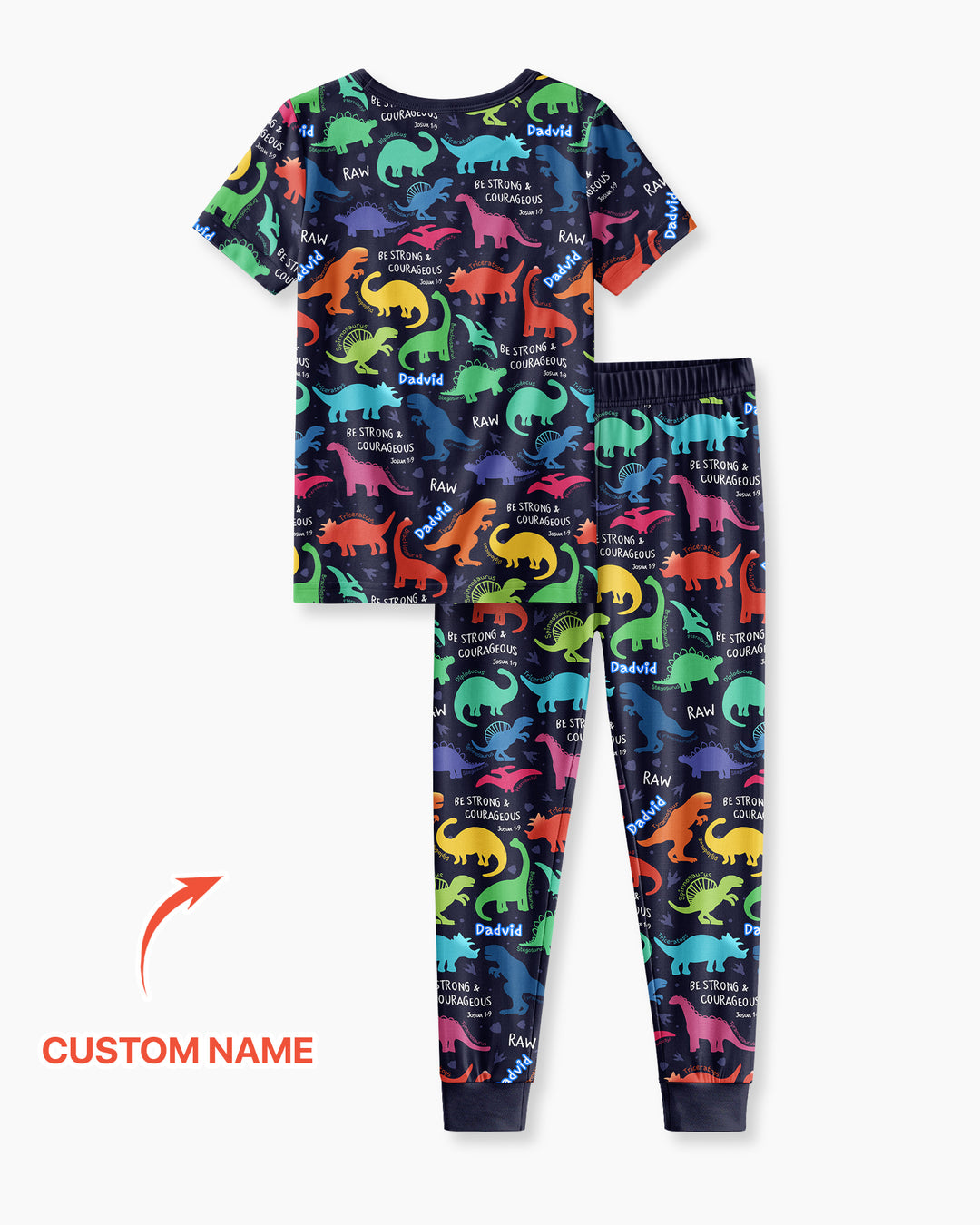 Be Strong and Courageous Dinosaur Christian Bamboo Two Piece Short Sleeve Pajama Set